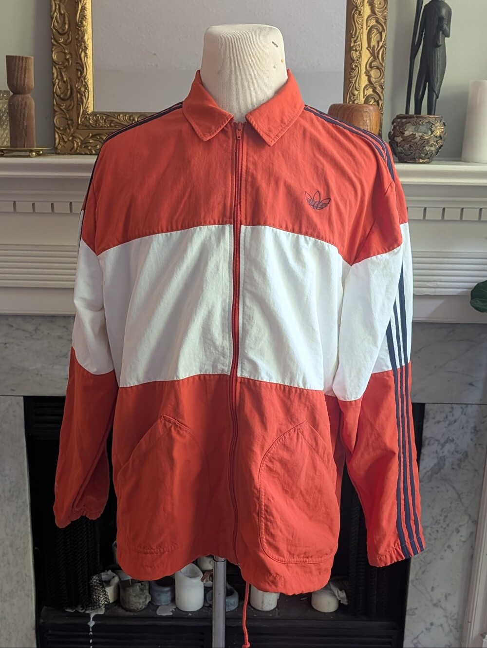 Adidas Originals Colorblock Windbreaker Jacket Sz XL Orange White Trefoil Retro